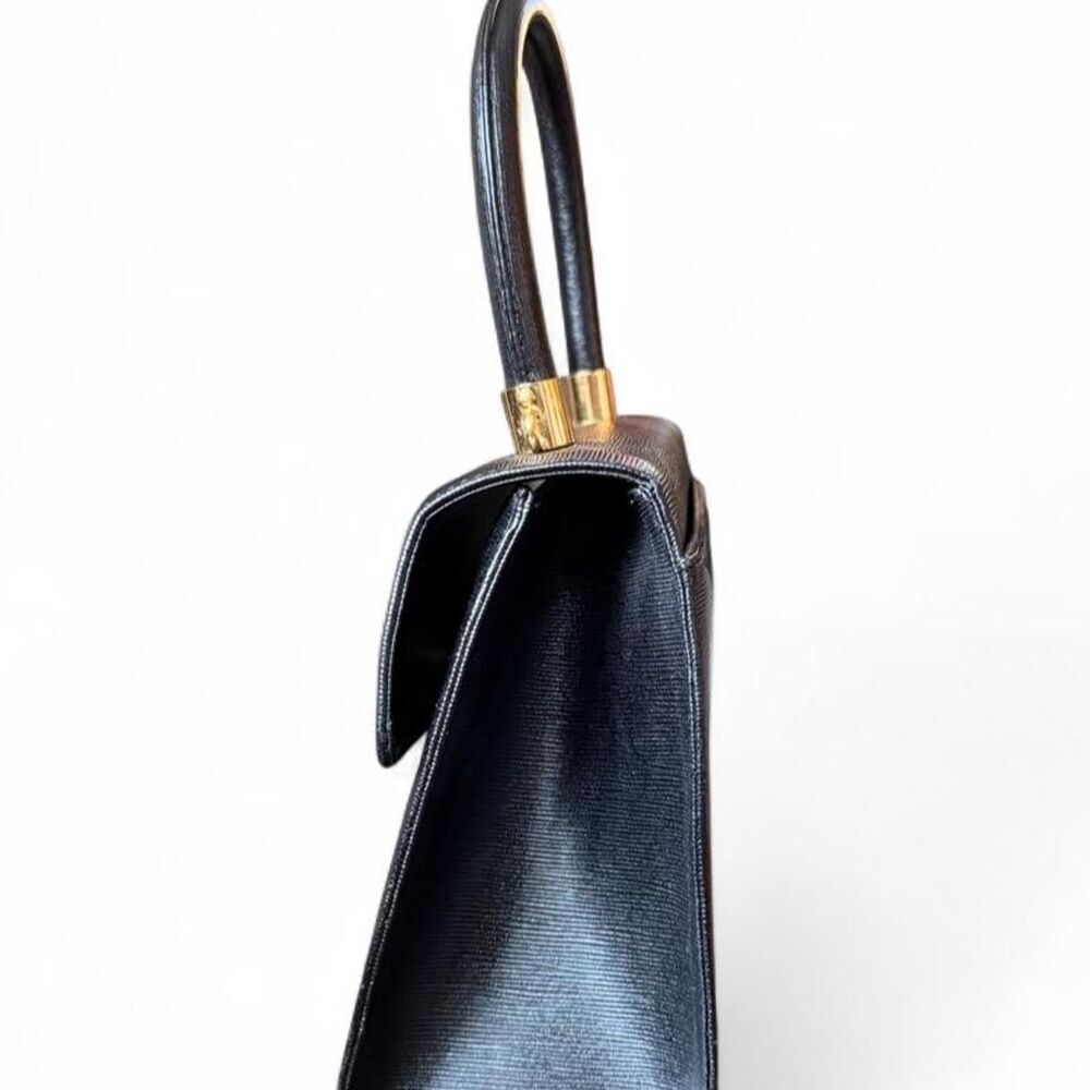 Vintage Hanae Mori 2 Way Black Saffiano Leather Circle Logo Top Handle shoulder - Picture 5 of 8